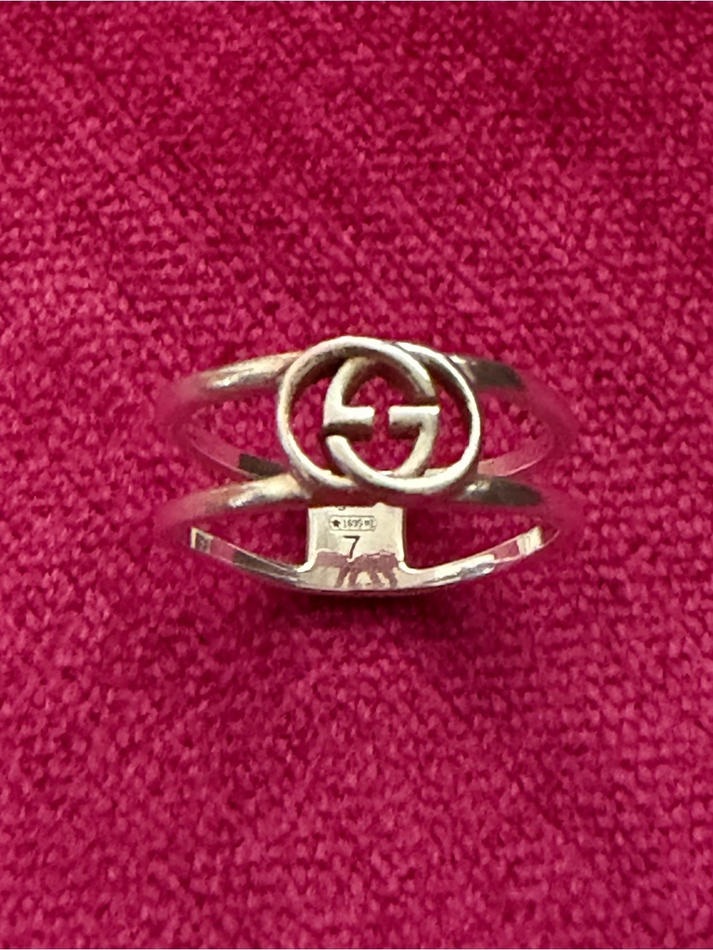 Gucci Silver-Tone Double Band Interlocking G Ring Size 4.25 ( Italian sz 7 )